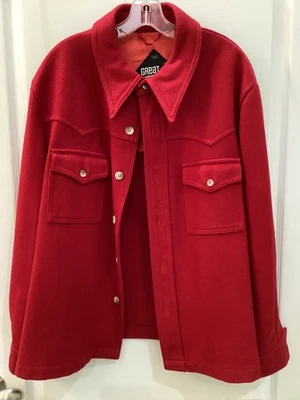 Vtg Men Great Western-Glen Eagles Red Wool Shirt-Jacket, pockets, Large - Image 1 of 4