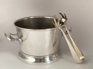 Antik um 1925 Eiskübel Silberplatte auf Kupfer Handfinish + passende Krallenzange - Bild 1 von 20