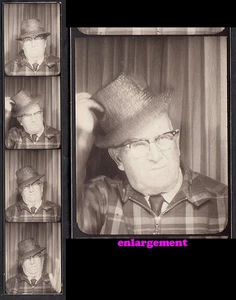 IRRITATED GRAMPA CAN'T DECIDE IF HE SHOULD WEAR HIS HAT ~ 1950s PHOTOBOOTH STRIP - Picture 1 of 5