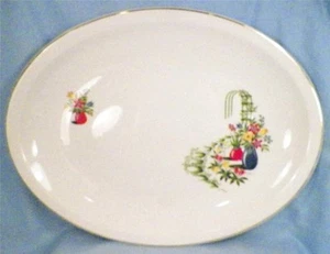 Paden City Platter D-55 Serving Pottery Green Stones Lattice Vases Tulips VTG - Picture 1 of 5
