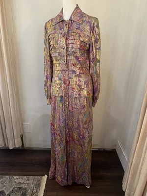 Malcolm Starr Rizkallah винтажный 1970-х хромой PLeated макси платье фиолетовый размер 10 - Изображение 1 из 4