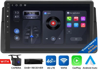 DAB+ 9" QLED Touchscreen Carplay Android 13 8Core Autoradio Navi DSP Für BMW E46 - Bild 1 von 4