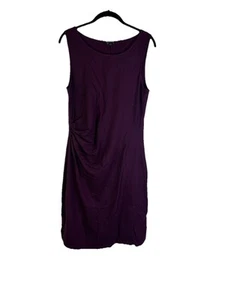 Theory Womens 12 Wool Knit Ruched Faux Wrap Sheath Dress Plum Purple - Picture 1 of 6