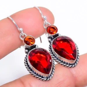 Granat Edelstein 925 Sterlingsilber Ohrring 1,7" N613 - Bild 1 von 8