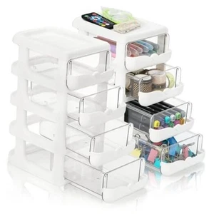 2 Pack Plastic Desktop Drawer Organizer, Clear 8 Drawers Desk Storage Unit, - Picture 1 of 8