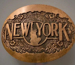 New York Solid Brass Award Design First Edition Vintage Belt Buckle 3.25” Hefty - Picture 1 of 13