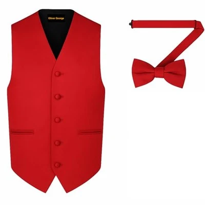 Men's Solid Formal Waistcoat Tuxedo Dress Vest Bow Tie Set for Suit Medium Red - Image 1 of 4