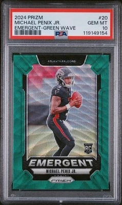 2024 MICHAEL PENIX JR ROOKIE GREEN WAVE EMERGENT PSA 10 PRIZM RC #20 - Image 1 of 2