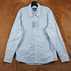 A.P.C. Shirt Mens Large Green Stripe Button Up Pocket Long Sleeve CLEMENT $245 - Picture 1 of 10