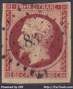 FRANCE : EMPIRE N° 17Al CARMIN FONCE OBLITERATION PC 83 ANGOULEME CHARENTE - Picture 1 of 2