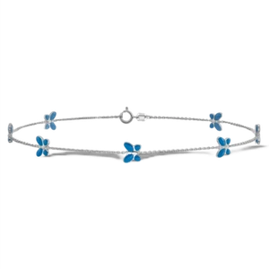 14K Solid White Gold Blue Butterfly Anklet Bracelet - Picture 1 of 3