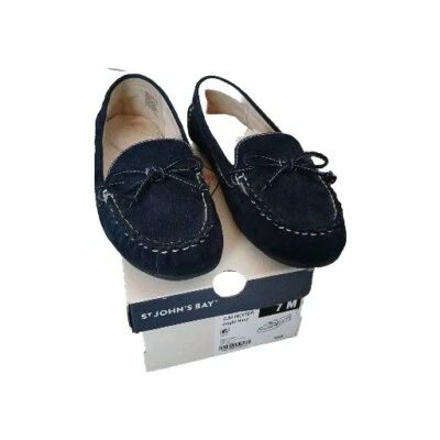 Moccasins Womens Size 7 Dark Blue Slip On Lined Genuine Suede Shoes ST. JOHN BAY - Image 1 of 4