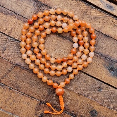 Mala Perlen Orange Aventurin 6mm geknotet Yoga Geschenk für Sie, Mala Halskette - Bild 1 von 4