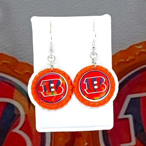 Cincinnati Bengals Holographic  Football Bottle Cap Dangle  Earrings Cover
