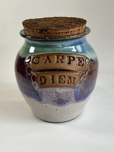 Pottery "Carpe Diem” Stoneware Jar With Cork Lid By Dave Pottery - Picture 1 of 7