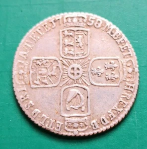 1758 Georg II Silber Sixpence Münze #1147 - Bild 1 von 2