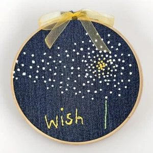 Embroidered Dandelion Wish On Recycled Denim With A Embroidery Hoop Frame - Picture 1 of 2