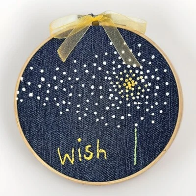 Embroidered Dandelion Wish On Recycled Denim With A Embroidery Hoop Frame - Image 1 of 2