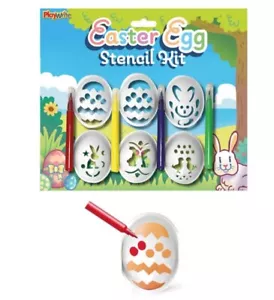 Easter Egg Decorating Stencil Kit with 6 Stencils & 4 Colouring Pens Kids Craft - Picture 1 of 1