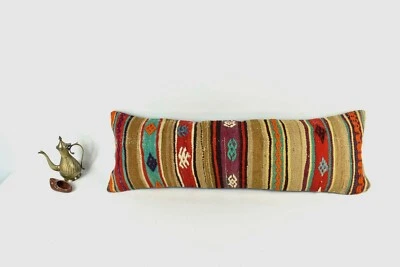 Long Kilim Lumbar Pillow Cover 12x36 Handmade Anatolian Ethnic Rug Cushion A2027 - Image 1 of 3