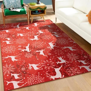 5X7 Christmas Rug Elk Red Charming Tree Playful Elk Snowflake Non-Slip Mat - Picture 1 of 12