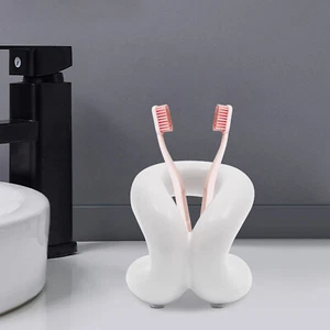 Creamy White Ceramic Holder Stand - Stylish Toothbrush & Makeup Brush Organizer - Picture 1 of 19