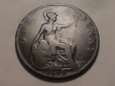 1899 "MEJOR FECHA" GRAN BRETAÑA BRONCE UN CENTAVO KM#790 BAJA ACUÑACIÓN 26.441.000! Foto 1 de 2