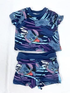 Disney Baby 9-12 Months Lilo Stitch 2pc Short Sleeve Shirt Shorts Blue Boy - Picture 1 of 7