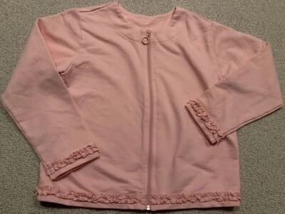 Hanna Andersson Girls 130 US 8 Pink Jacket Sweatshirt Full Zip Ruffle - Image 1 of 4
