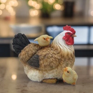 7"W Chicken Family Figurine Ornament Home Decor Unique Gift - Picture 1 of 1