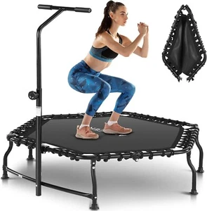 50" Rebounder Trampoline for Adults With Bar, 550lb Mini Trampoline Quiet, Black - Picture 1 of 8