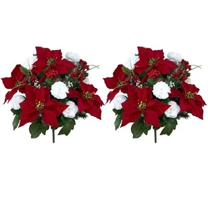 Admired By Nature 18 Stems Artificial Poinsettia Bouquet Fake Christmas Flowe... - Picture 1 of 7