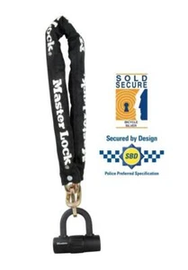 Master Lock Chain With Sold Secure Silver Mini U-Lock 10mm X 90cm 8234 Black - Picture 1 of 5