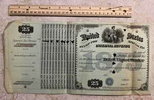 1875 U.S. $25 SPECIAL TAX STAMP COUPON SHEET INTERNAL REVENUE RETAIL LIQUOR - Picture 1 of 4