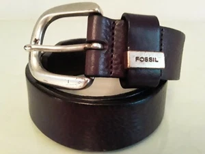 Fossil Size M 30" Thick Dark Brown Leather Textured Belt 1.25" Wide Rugged - Picture 1 of 9