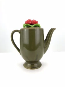Vintage Retro Green Teapot Coffee Pot With Wild Strawberry Lid - Picture 1 of 12