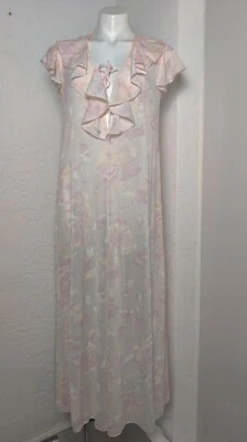 Vestido Peignoir Vintage Miss Elaine Etiqueta Dorada Floral Transparente Nylon Pequeño Unión EVC Foto 1 de 4