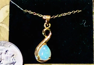 Ethiopian Blue Opal / Larimar Drop Pendant Gold Filled Necklace NOS  - Image 1 of 4