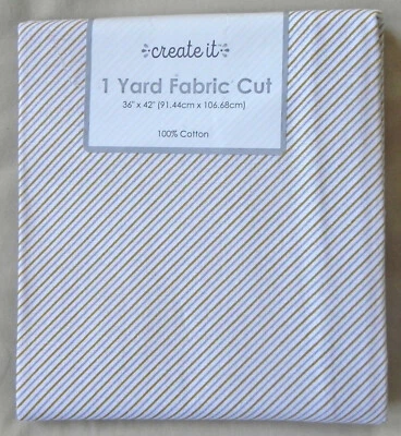 Holiday "1 Yard Fabric Cut" by Create It, Gold & Silver Stripes, 100% Cotton New - Image 1 of 2