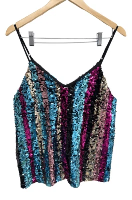 Francesca’s Sequin Cami Top Multicolor Medium V Neck NEW - Image 1 of 4