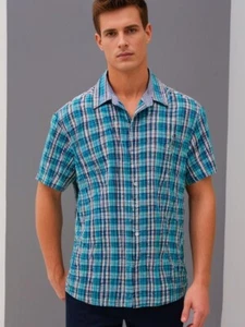 Ralph Lauren Chaps Shirt Mens XL Green Blue White Check Short Sleeve Button Up - Picture 1 of 6