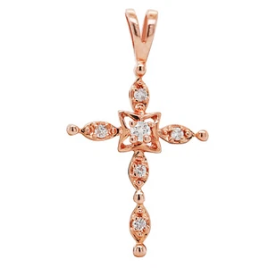 0.08 tcw Diamond Cross Pendant G-H SI in 14K Rose Gold - Picture 1 of 4