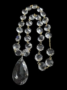 Vintage Large Crystal Faceted Pendant Teardrop Necklace  - Picture 1 of 1