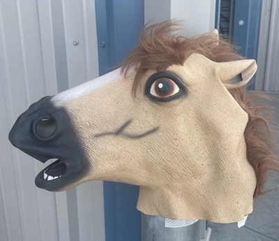 Horse Mask Full Head Life-Like Mane Realistic Cosplay Adult Head Latex Carnival - Image 1 of 4