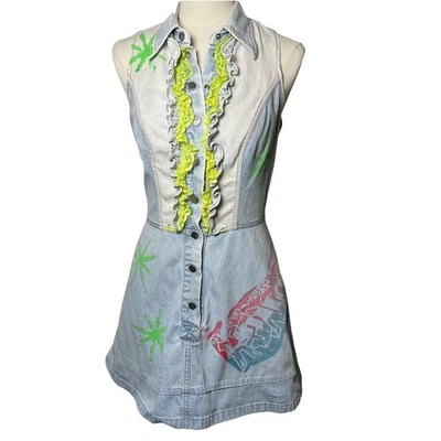 Vintage 90’s Jeans de Christian Lacroix Graffiti Denim Dress Size 8 (42) - Image 1 of 4