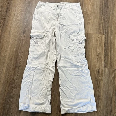 American Eagle Super High Rise Baggy Wide Leg Cargo Pants 16 Ivory Stretch Y2K - Image 1 of 4