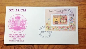 St Lucia 1980 80th Birthday of The Queen Mother Minisheet FDC. Free UK Postage - Picture 1 of 3