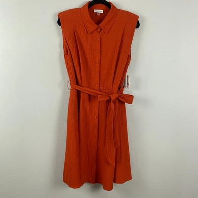 Calvin Klein Sleeveless Tie-waist Shirtdress Size 10 Clay Textured - Image 1 of 4