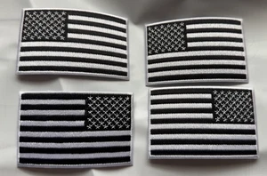 USA American Flag Embroidered Iron-On (4 patches) 2.25x3.5" BLK/WHT Reverse Set - Picture 1 of 1