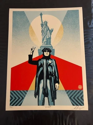 Juego firmado por Shepard Fairey John Lennon Peace & Liberty como nuevo impresiones artísticas OBEDECER GIGANTE Foto 1 de 2